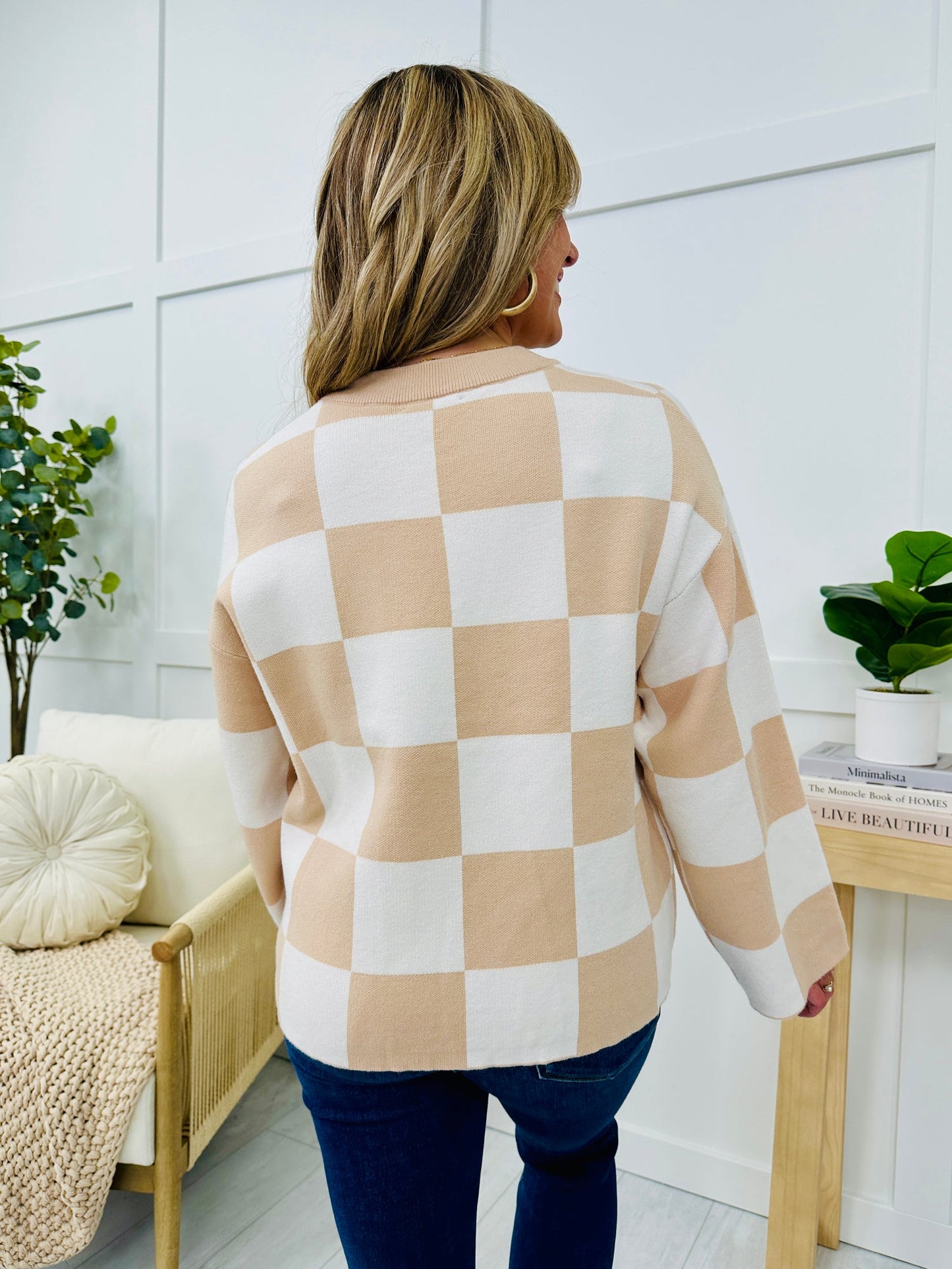 New Women's Loose Sweater Checkerboard Print Long Sleeve Pullover