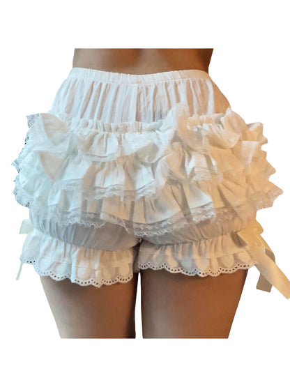 Women's Lace Spliced Bow Pajama Shorts