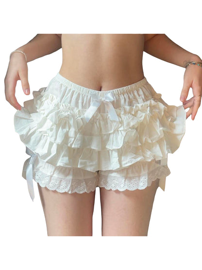 Women's Lace Spliced Bow Pajama Shorts