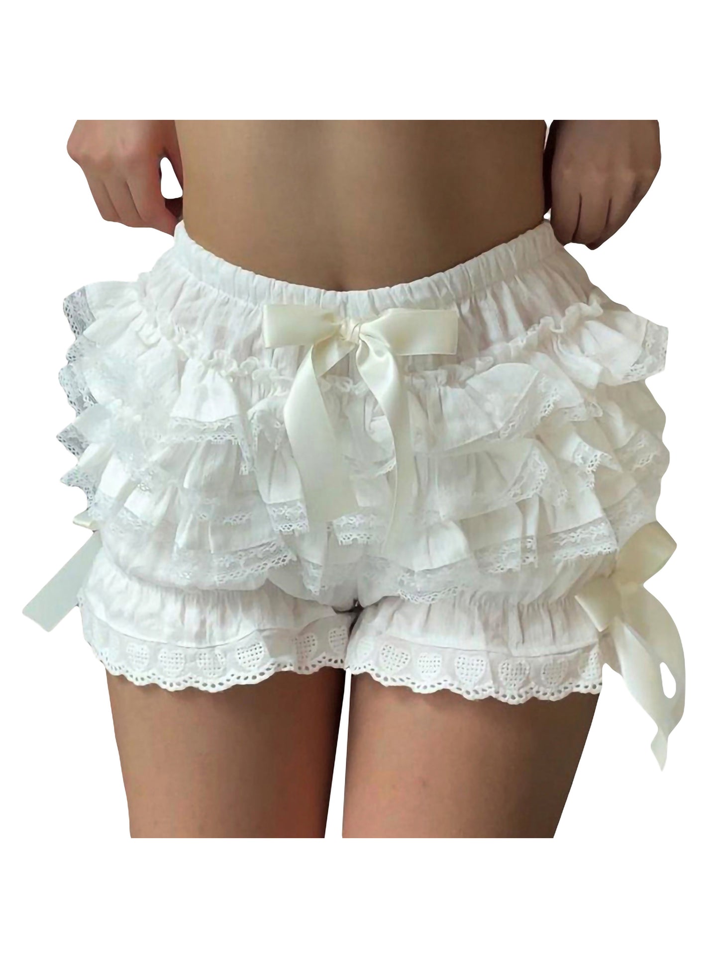 Women's Lace Spliced Bow Pajama Shorts