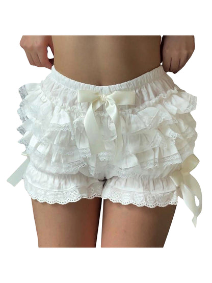Women's Lace Spliced Bow Pajama Shorts