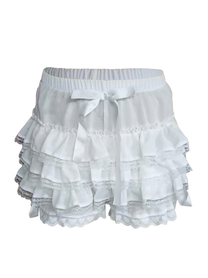 Women's Lace Spliced Bow Pajama Shorts