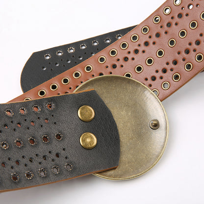 Women's PU Leather Hollowed Flower Wide Belt