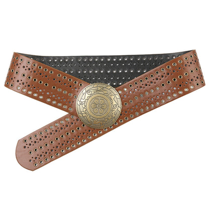 Women's PU Leather Hollowed Flower Wide Belt