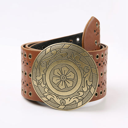 Women's PU Leather Hollowed Flower Wide Belt