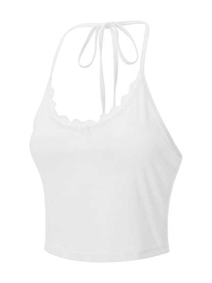 Women's Halter Neck Sleeveless Lace Trim Cami Top