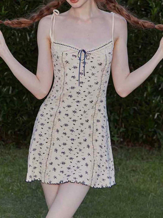 Women's Spaghetti Strap Summer Floral Print A-Line Party Dress