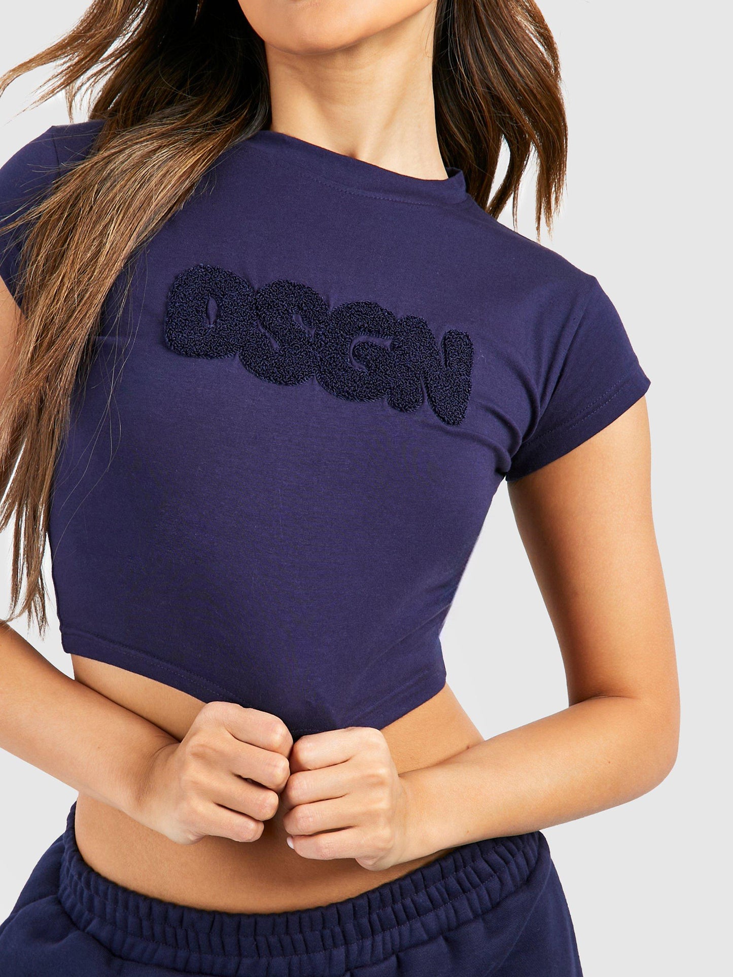 Women's Short Sleeve Crewneck Letter Embroidery Short T-shirt