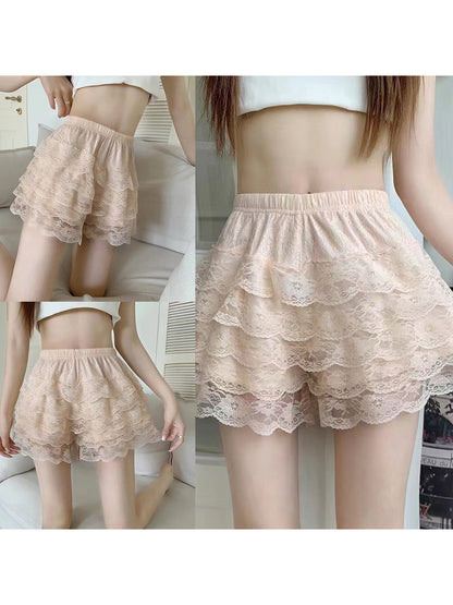 Women's Layered Ruffle Shorts Casual Elastic Waist Lace Bloomers