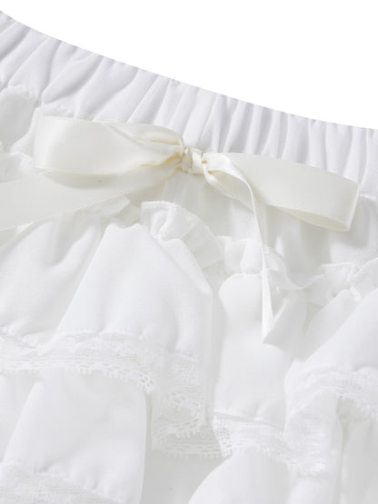 Women's Lace Spliced Bow Pajama Shorts