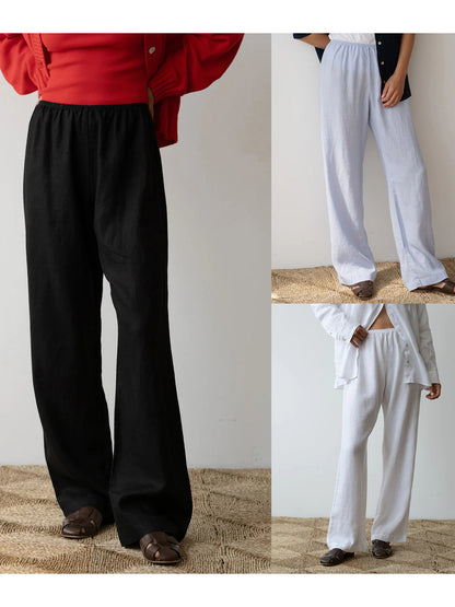 Womens Pants Elastic Waistband Solid Color Wide Leg Loose Trousers
