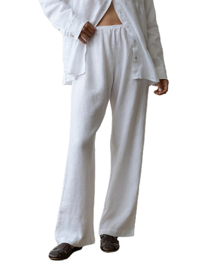 Womens Pants Elastic Waistband Solid Color Wide Leg Loose Trousers