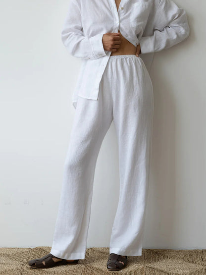 Womens Pants Elastic Waistband Solid Color Wide Leg Loose Trousers