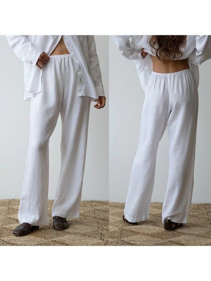 Womens Pants Elastic Waistband Solid Color Wide Leg Loose Trousers