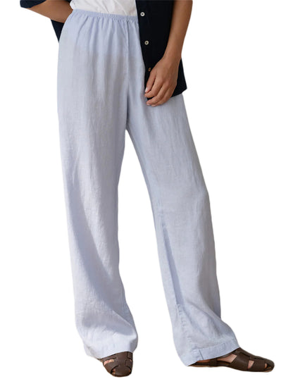 Womens Pants Elastic Waistband Solid Color Wide Leg Loose Trousers
