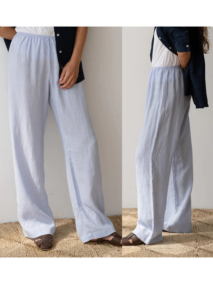 Womens Pants Elastic Waistband Solid Color Wide Leg Loose Trousers