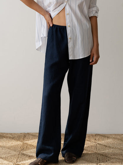 Womens Pants Elastic Waistband Solid Color Wide Leg Loose Trousers