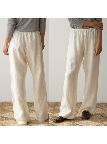 Womens Pants Elastic Waistband Solid Color Wide Leg Loose Trousers