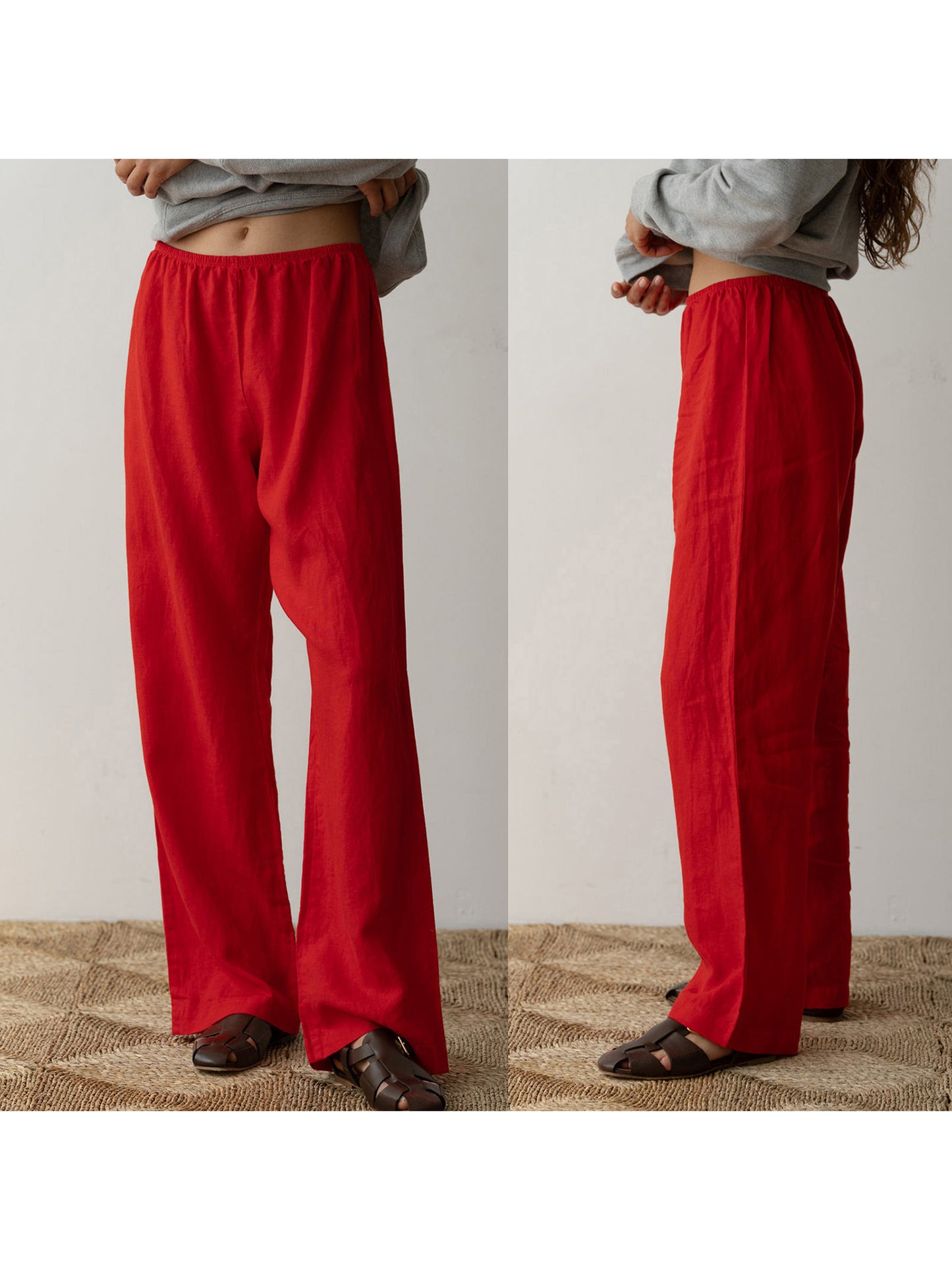Womens Pants Elastic Waistband Solid Color Wide Leg Loose Trousers