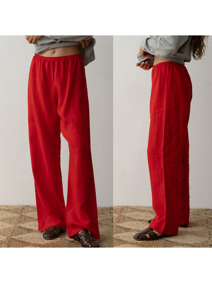 Womens Pants Elastic Waistband Solid Color Wide Leg Loose Trousers