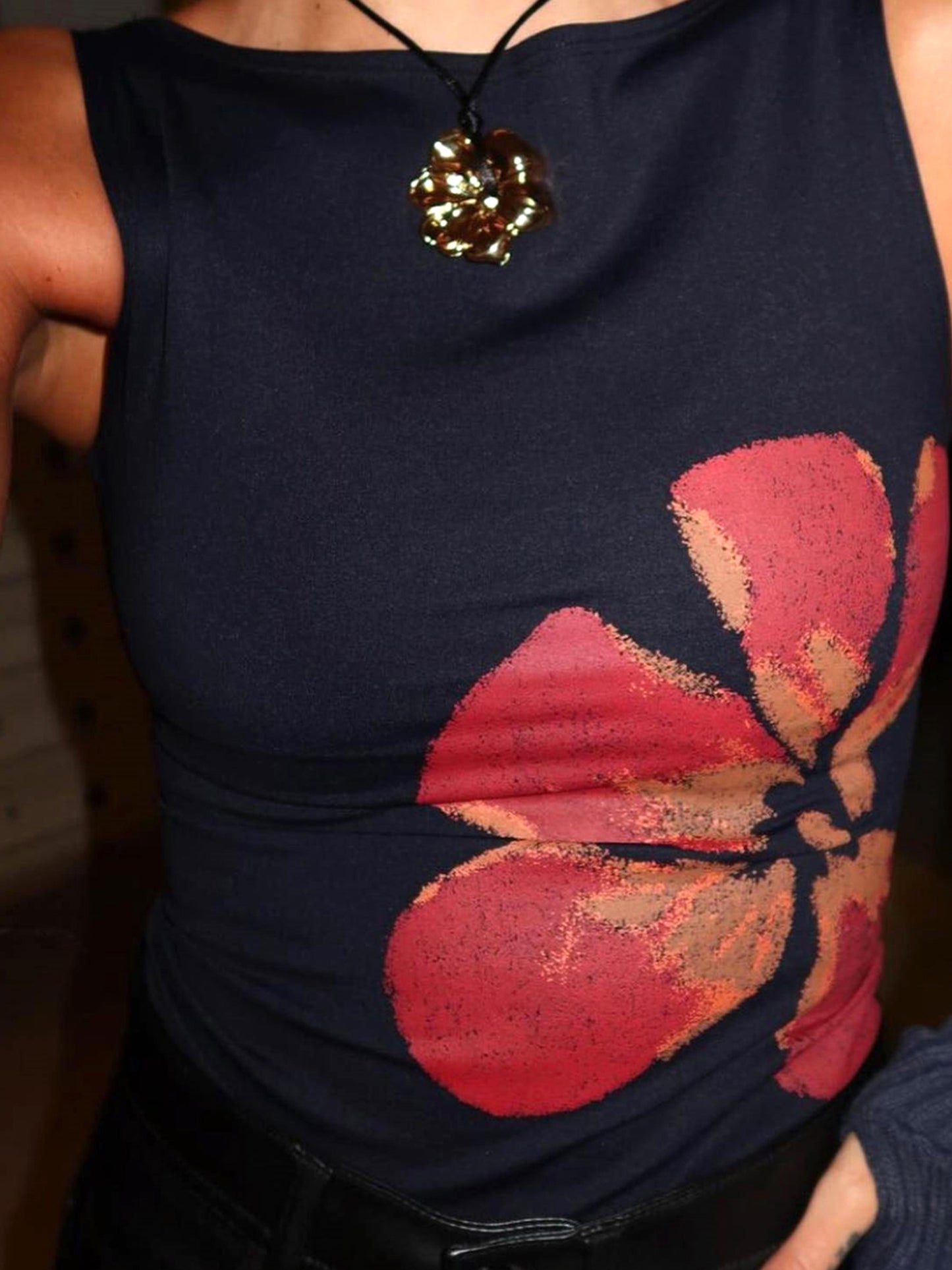 Womens Crop Tank Tops Fitted Flower Print Boat Neck Sleeveless Tops
