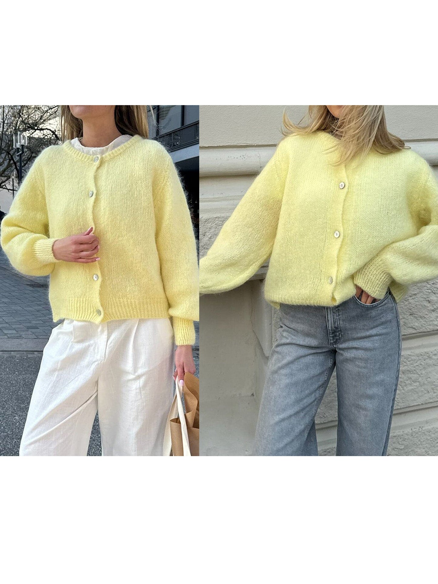 Women Button up Sweaters Casual Lightweight Solid Color Knit Cardigans