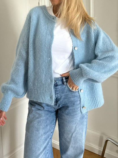 Women Button up Sweaters Casual Lightweight Solid Color Knit Cardigans