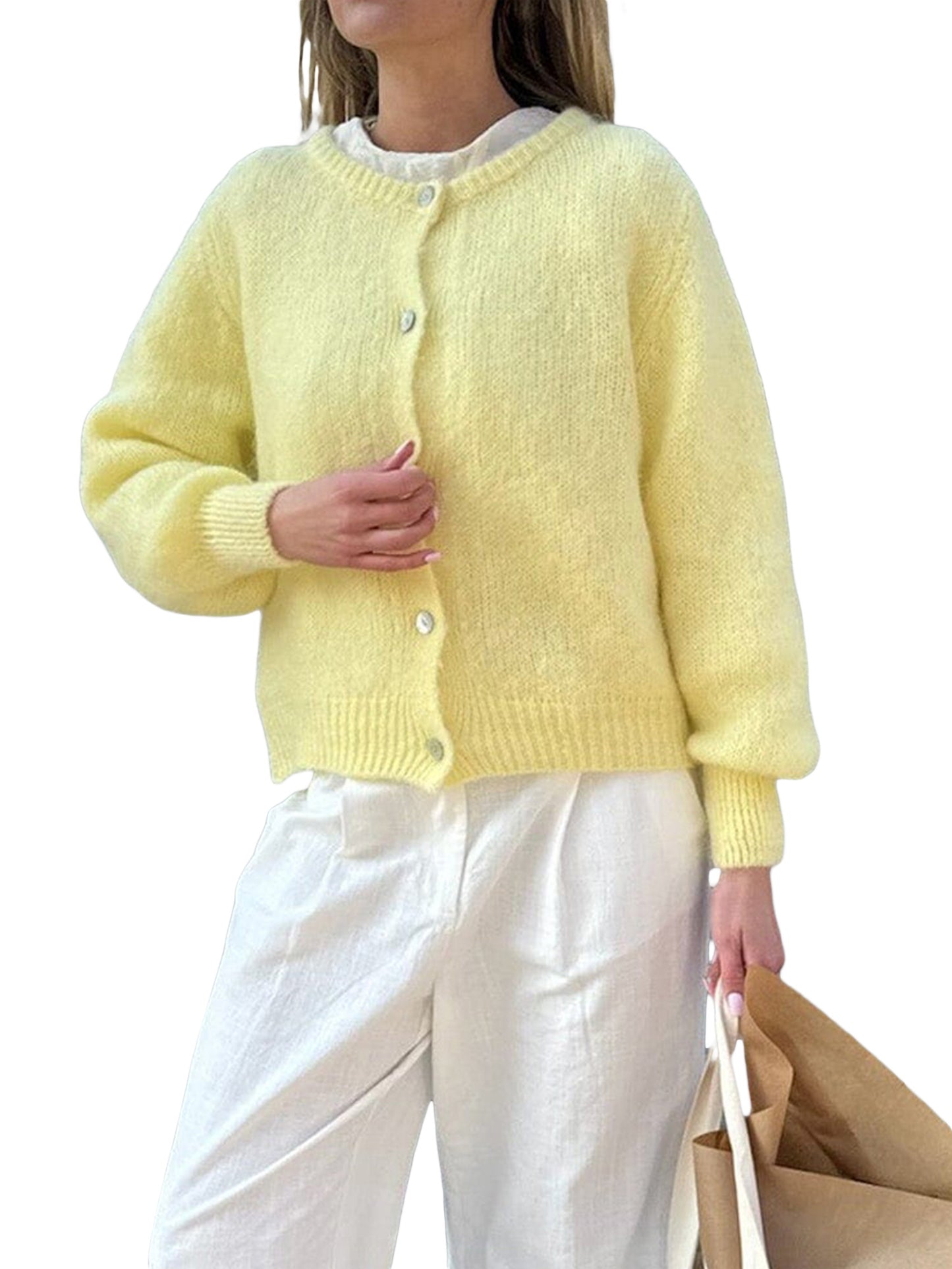 Women Button up Sweaters Casual Lightweight Solid Color Knit Cardigans