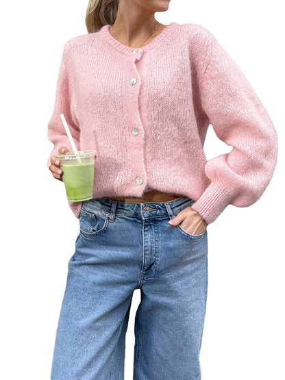 Women Button up Sweaters Casual Lightweight Solid Color Knit Cardigans