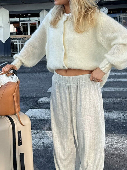 Women Button up Sweaters Casual Lightweight Solid Color Knit Cardigans