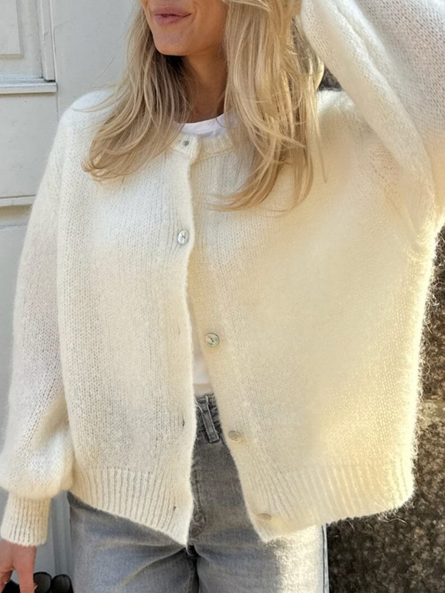 Women Button up Sweaters Casual Lightweight Solid Color Knit Cardigans