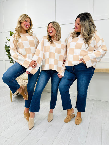 New Women's Loose Sweater Checkerboard Print Long Sleeve Pullover