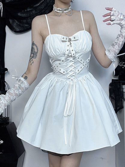 High-grade Solid Color Waist Suspender Dress