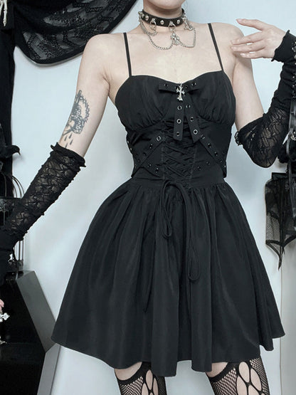 High-grade Solid Color Waist Suspender Dress