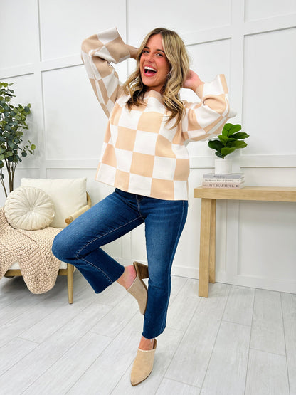 New Women's Loose Sweater Checkerboard Print Long Sleeve Pullover