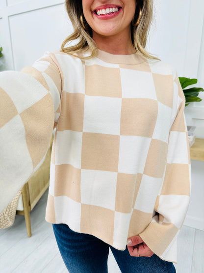 New Women's Loose Sweater Checkerboard Print Long Sleeve Pullover