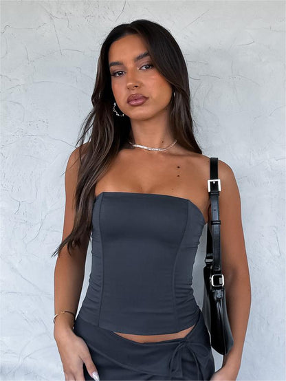 Fashionable Women's Gray Simple Tube Top