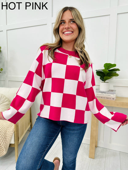 New Women's Loose Sweater Checkerboard Print Long Sleeve Pullover