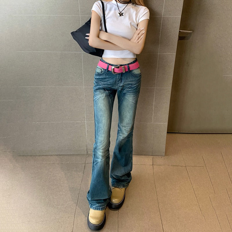 Women's Retro Embroidery Design Low Rise Slim Flare Pants